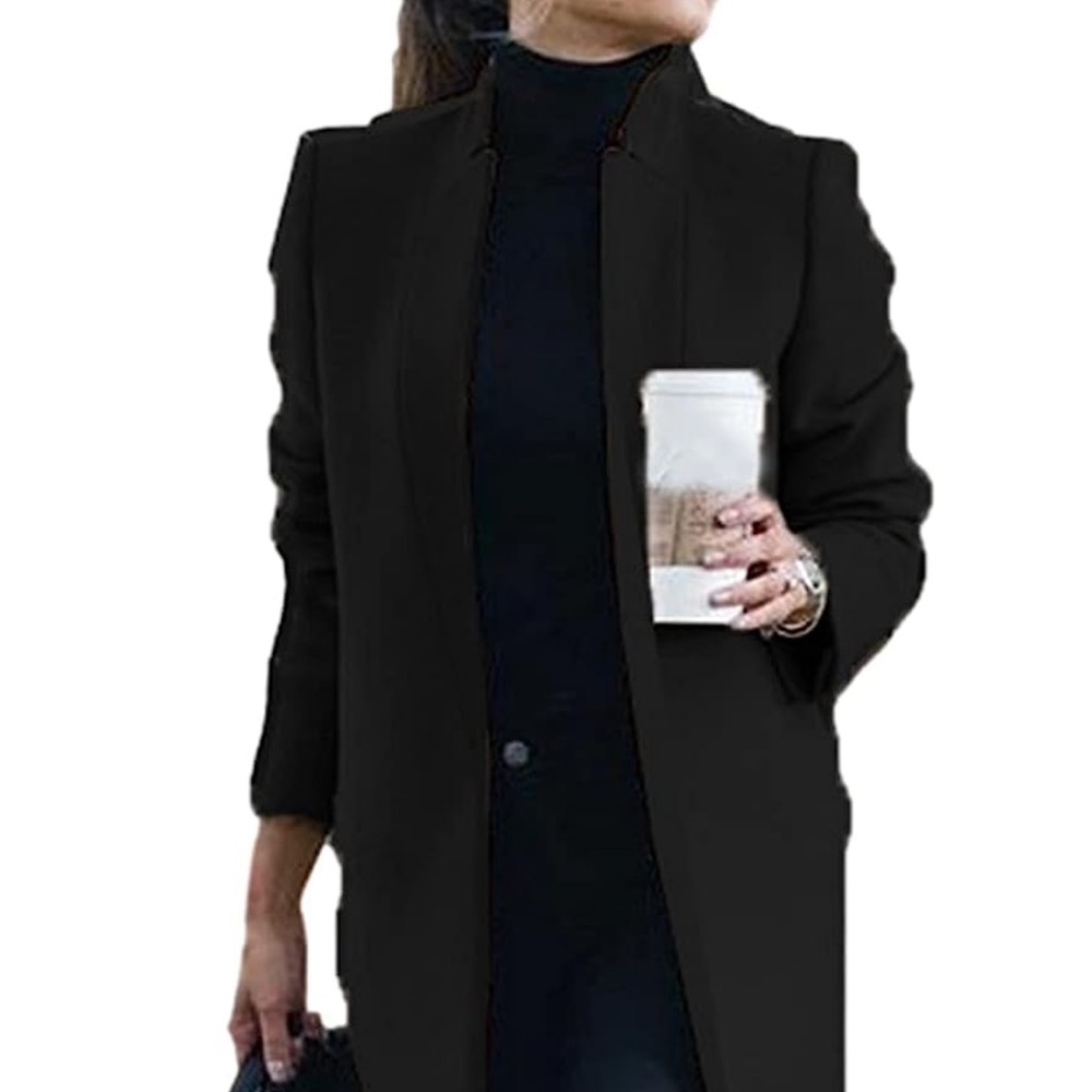 Omoone Women's Basic Stand Collar Slim Fit Jacket Pea Coat Notched Trench Coat